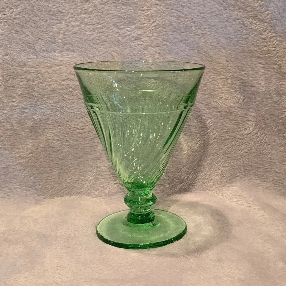Vintage Duncan & Miller Spiral‎ Flutes Green 8 oz. Footed Water Tumbler Set of 2